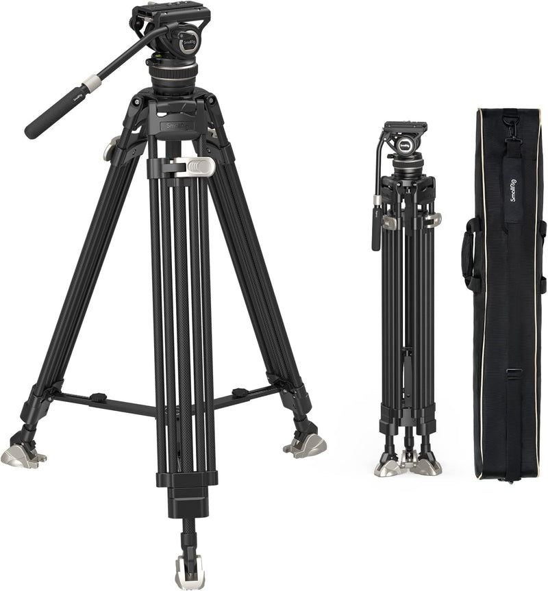 SMALLRIG 78 Zoll Videostativ Heavy Carbon Fiber Tripod, One-Step Locking System, 360°-Fluidkopf und