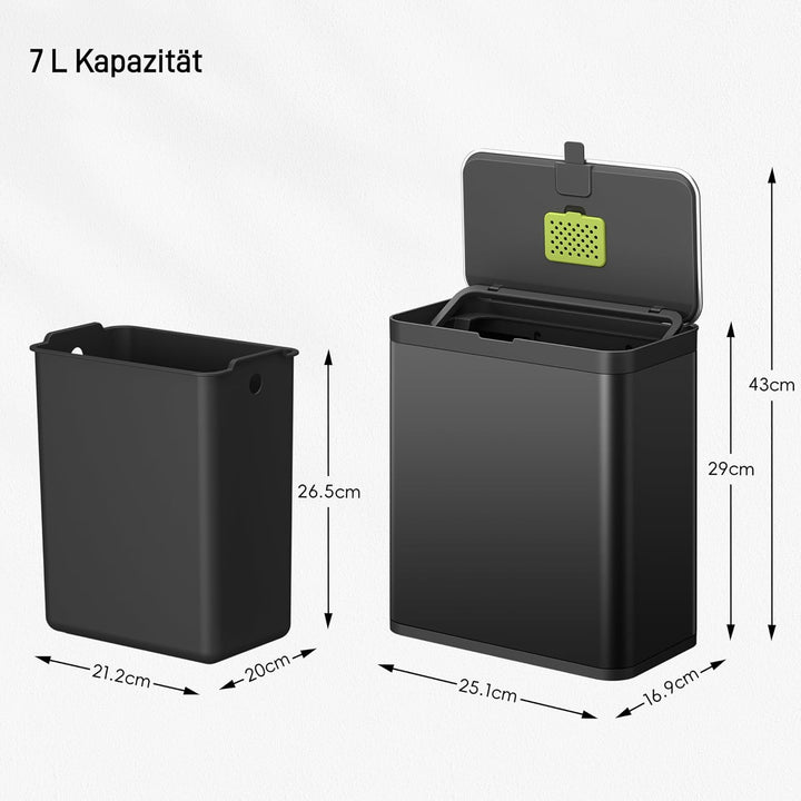 EKO Biomülleimer Küche 7L, Komposteimer aus Edelstahl mit Inneneimer und Geruchsfach, Abfalleimer mi