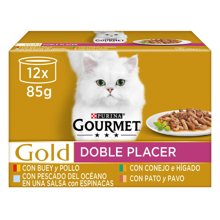 Purina Gourmet Gold Double Vergnügen, Nassfutter für Katzen, Sortiert, 8 Packungen à 12 Dosen à 85 g