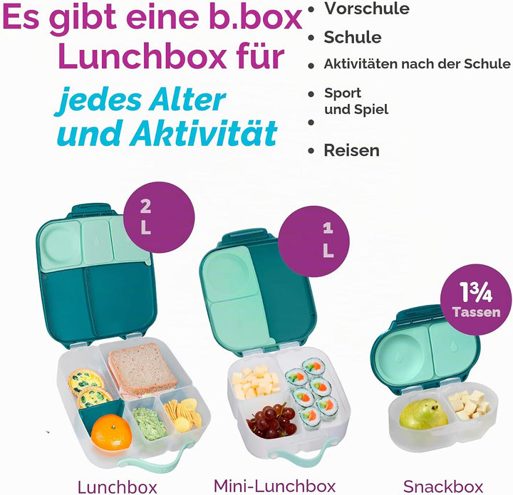 b.box 2er-Pack Bento-Snackbox | Auslaufsicherer Lebensmittelbehälter mit zwei Fächern und Deckel | I