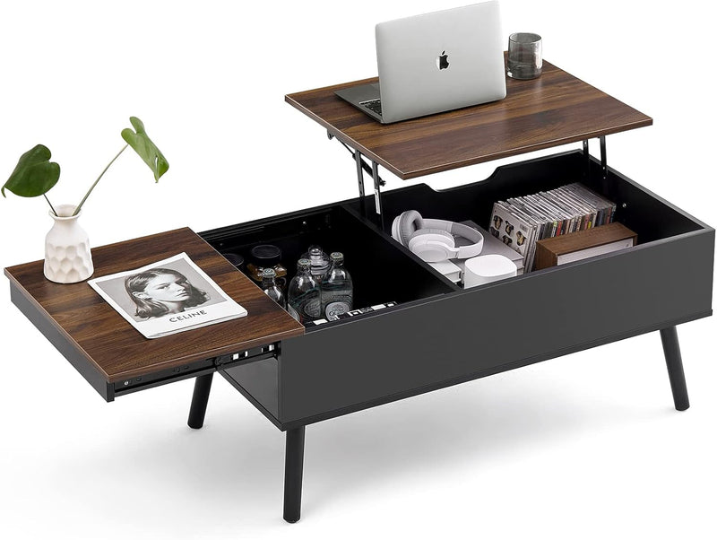 JanflyHome Höhenverstellbarer Couchtisch, Couchtisch mit Höhenverstellbarer Platte Lift Top, 2 Verst