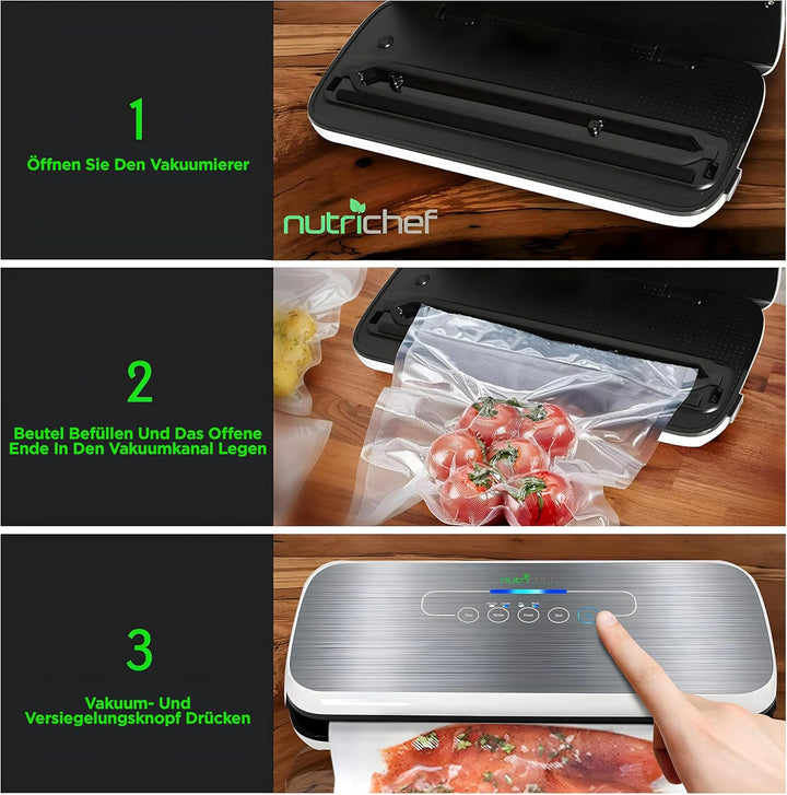 Nutrichef PKVS18SLEU Food Saver Vakuumiermaschine - 110W Automatisches Foodsaver System Air Seal Mas