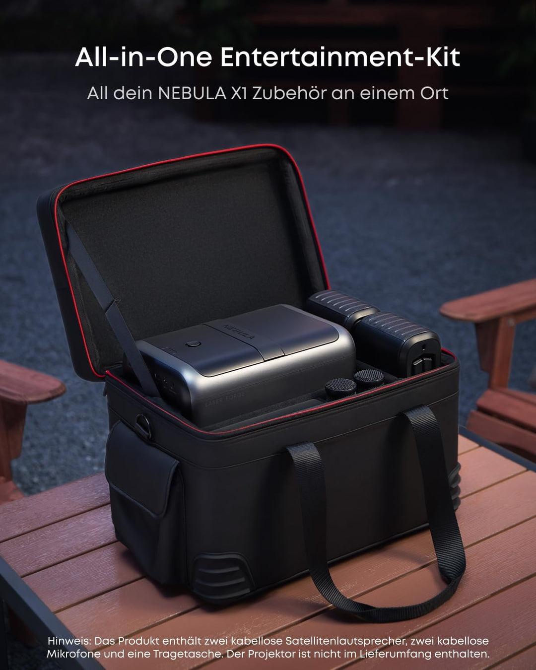 NEBULA X1 Sound- und Transport-Set für den Beamer, kabellose Satellitenlautsprecher, kabellose Mikro