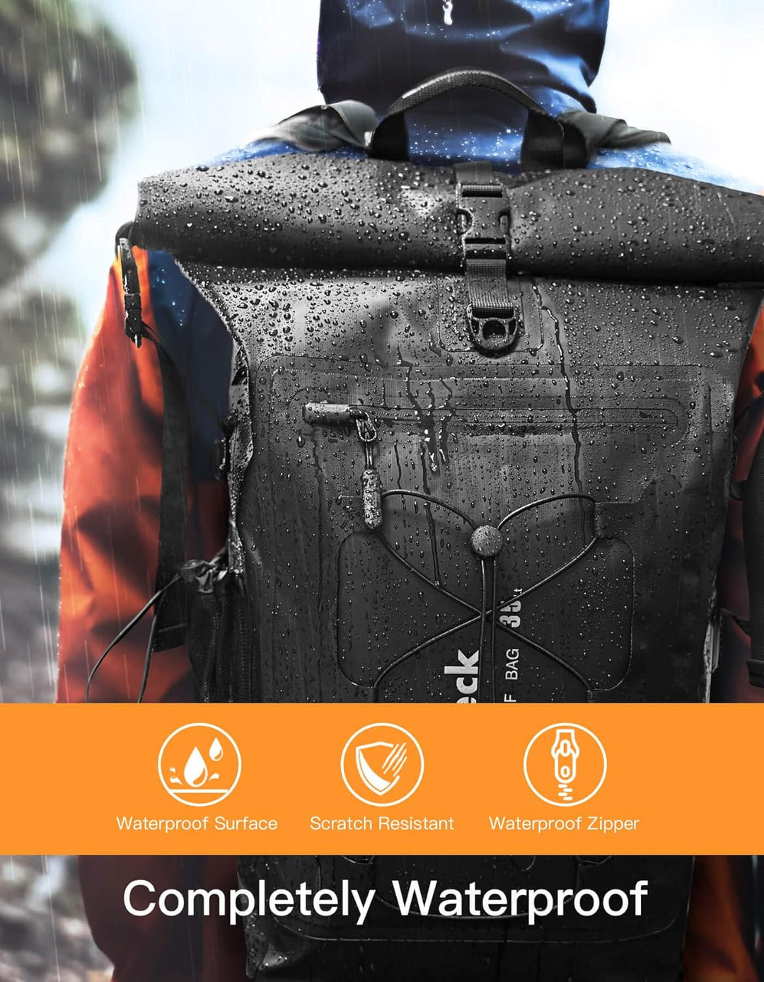 Inateck RollTop Rucksack Herren 30-35L wasserdichter multifunktionaler Organizer mit abnehmbarem Sch