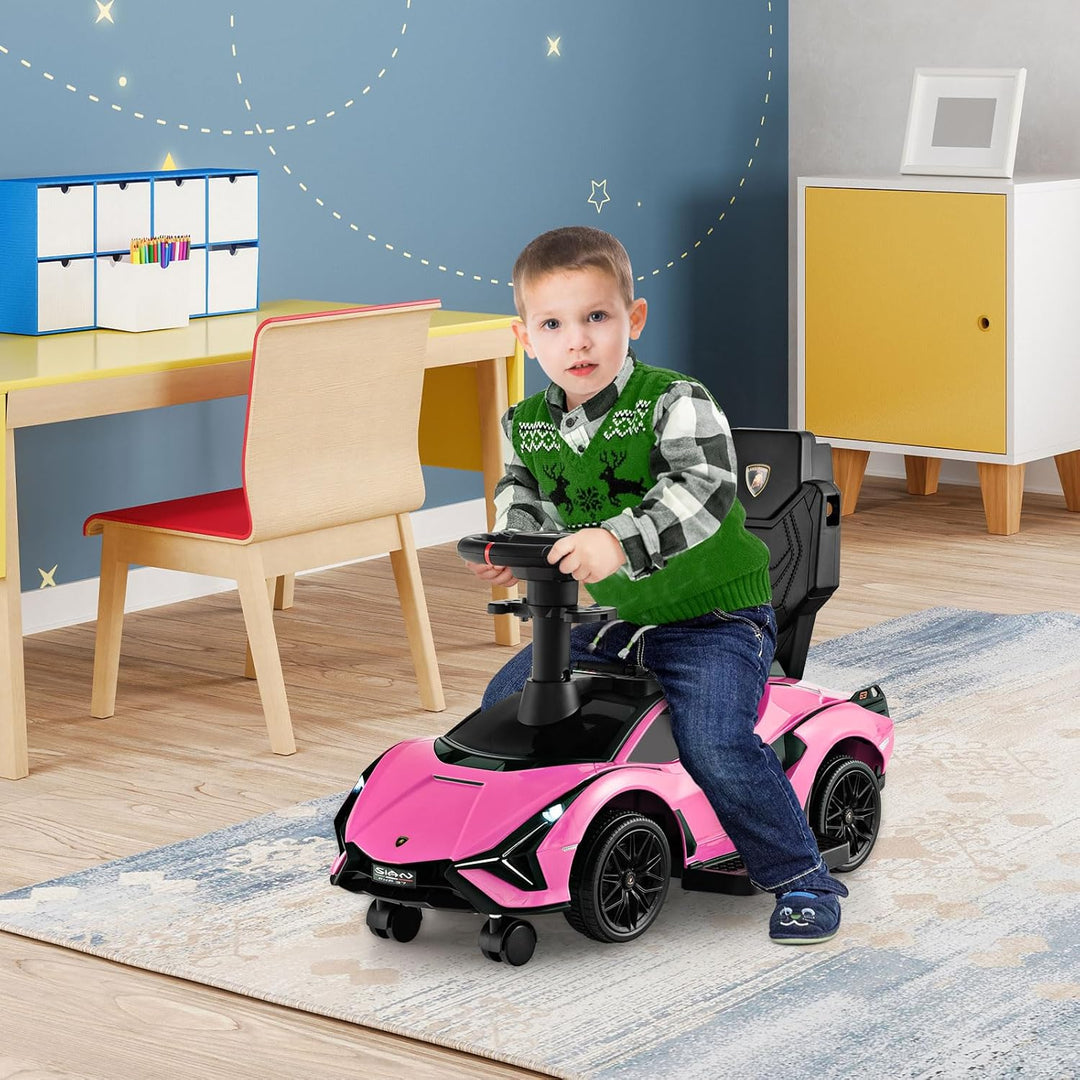 GOPLUS 3 in 1 Rutschauto, Lamborghini Schiebauto mit abnehmbarem Universalrad, USBs, Musik, Stauraum