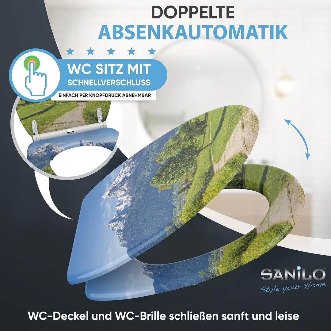 Sanilo WC Sitz mit Absenkautomatik & Schnellverschluss, Toilettendeckel per Knopfdruck abnehmbar, ei