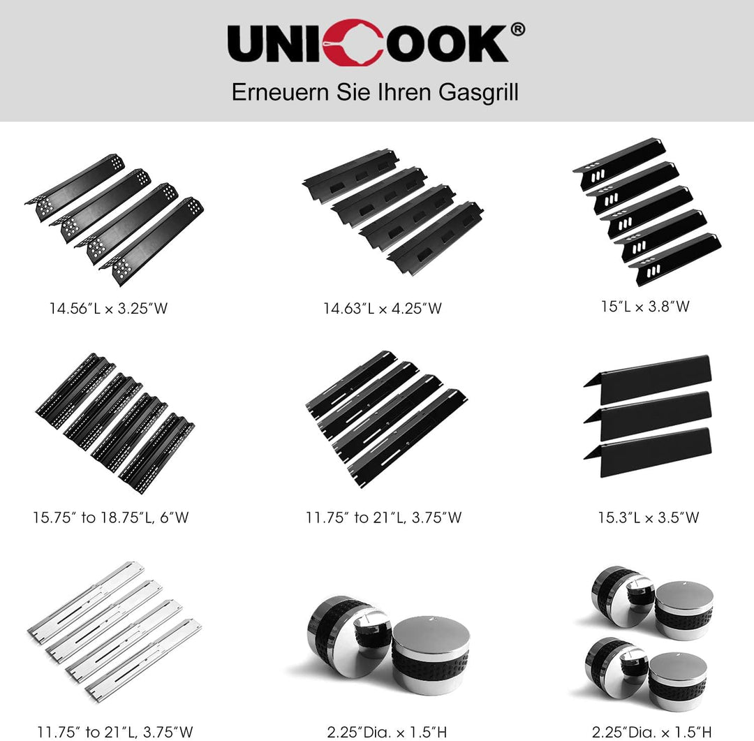 Unicook 7636 Grill Heizplatte, 5 Stück Brennerabdeckung für Weber Spirit I & II & GS4 300 Series Gri