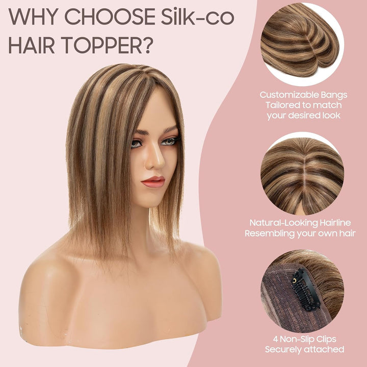 Silk-co Haarteile Echthaar, 10x12cm Haartopper Clip in Extensions Echthaar Topper Haarverlängerung,