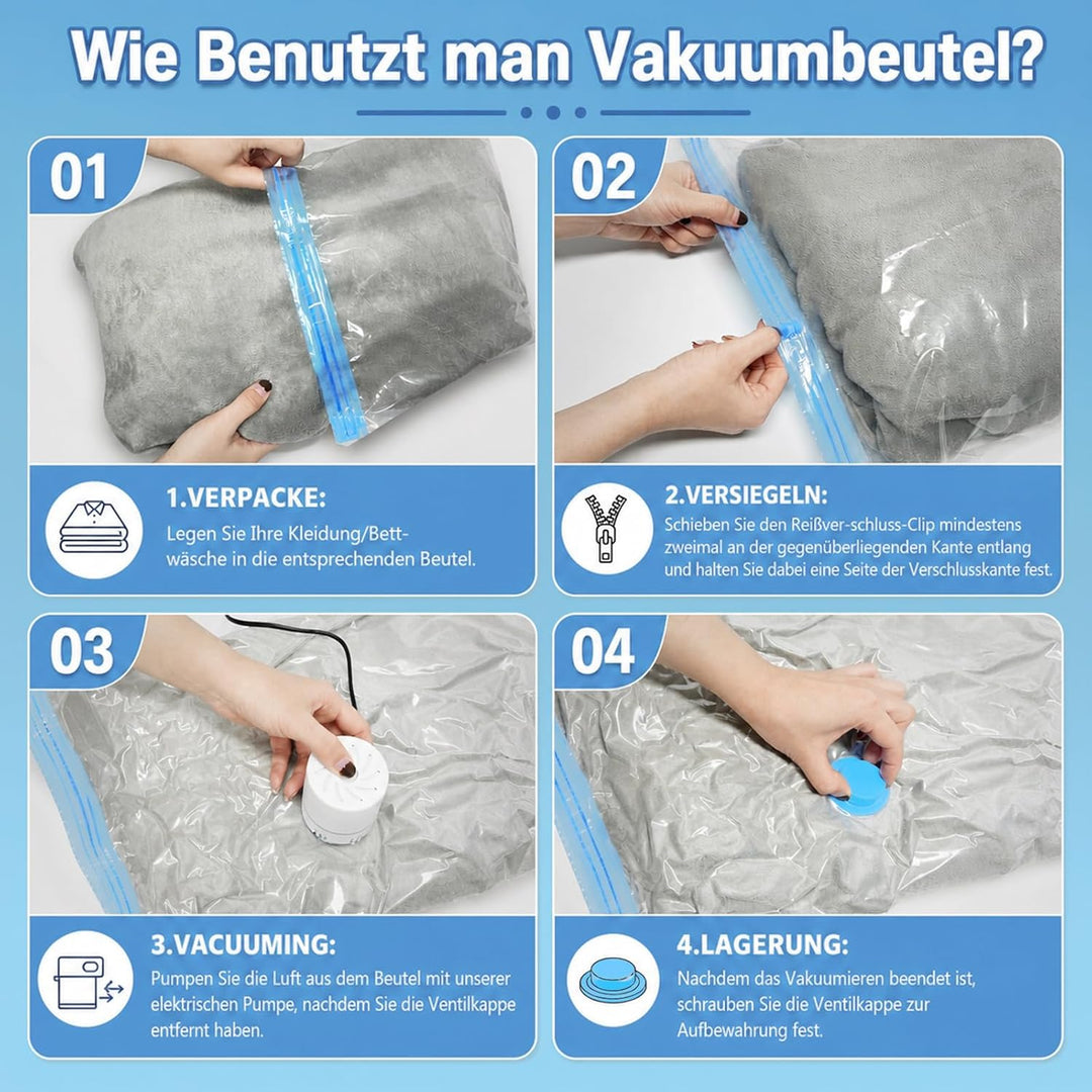 Vakuumbeutel für Kleidung 20 Stück mit Elektrischer Luftpumpe Vakuumierbeutel (5xJumbo/5xGross/5xMit