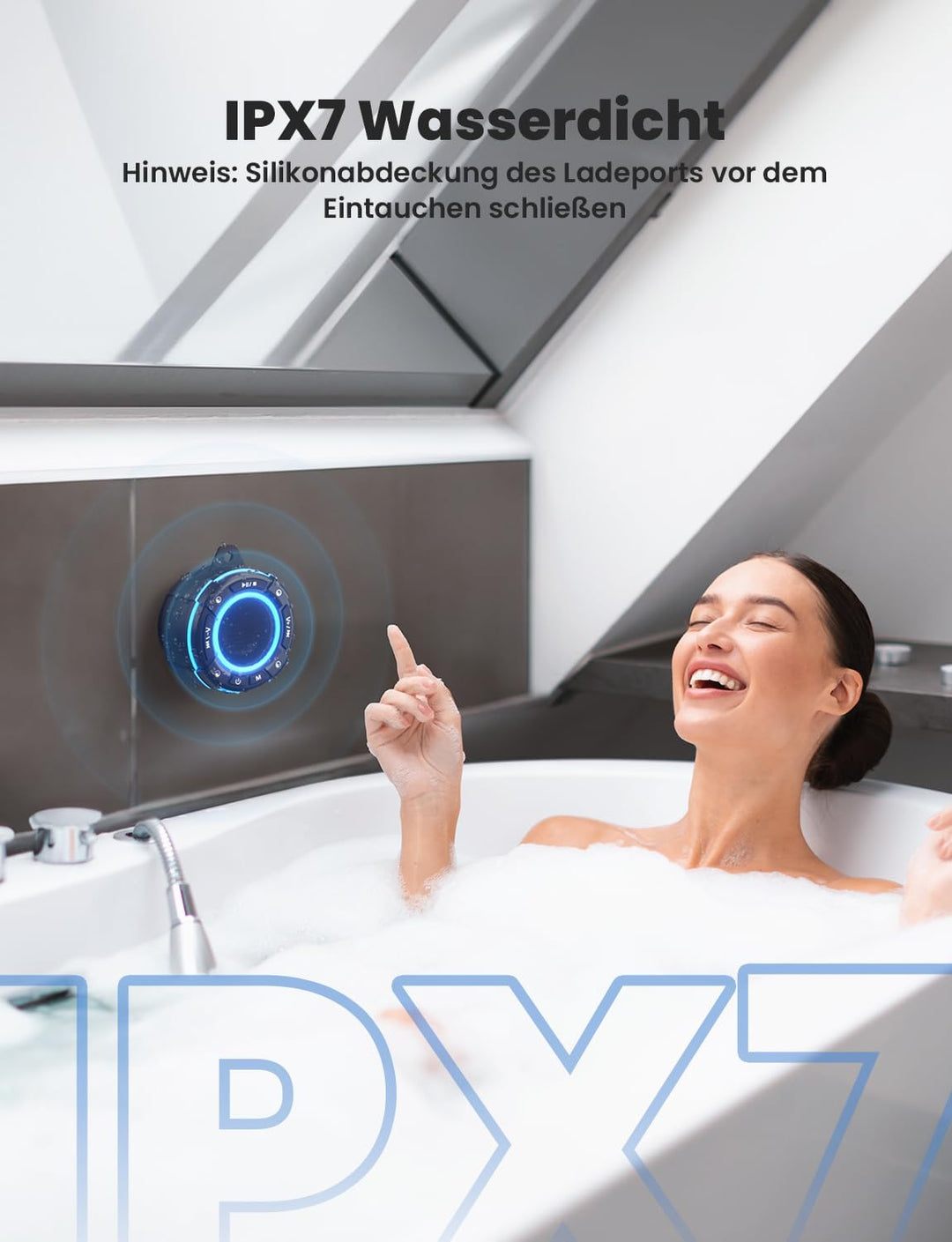 RIENOK Bluetooth Lautsprecher Duschradio FM Radio 12 Std. IPX7 Shower Speaker Bluetooth Duschlautspr