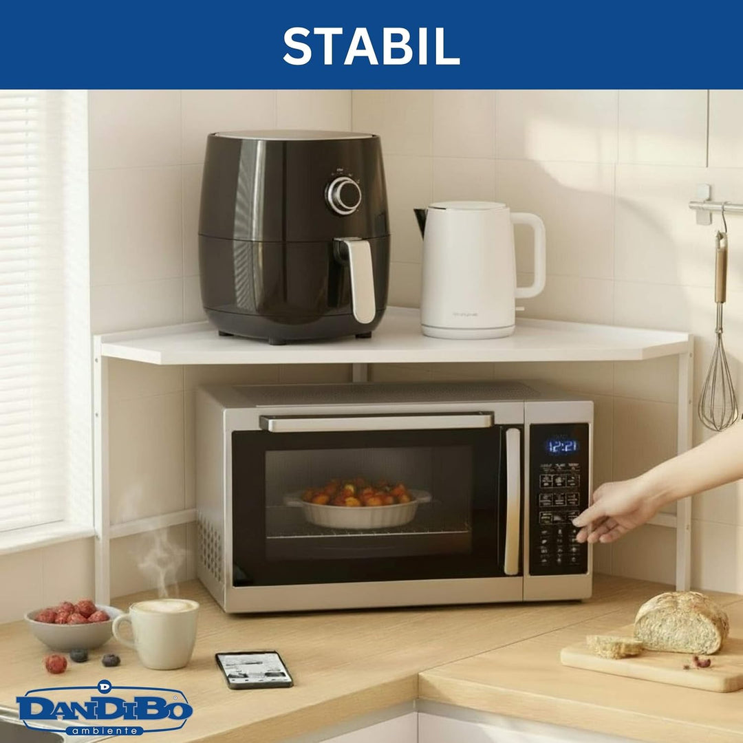 DanDiBo Mikrowellenregal Eckregal Küche Stehend Arbeitsplatte 72x72 cm Weiss 2 Stufig 96689 Mikrowel