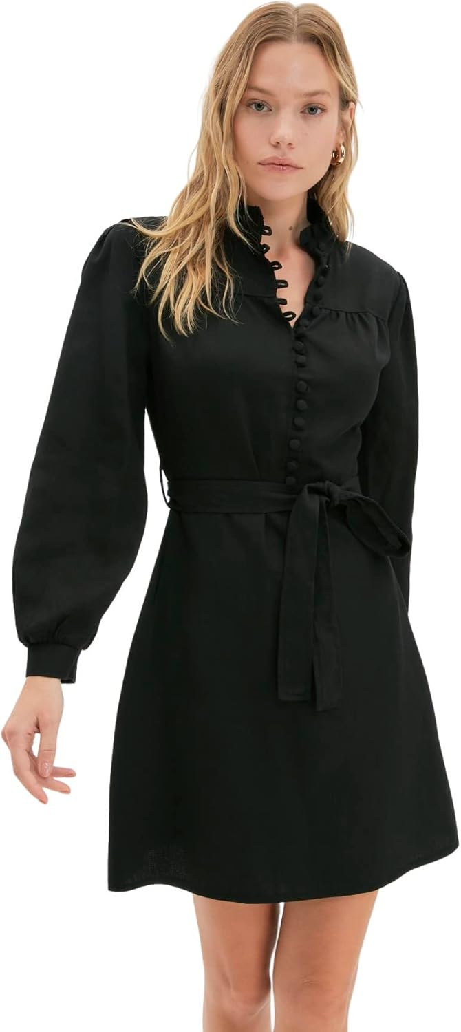 TRENDYOL Damen Mini wrapover almindelig kjole Dress, Schwarz, 34 EU