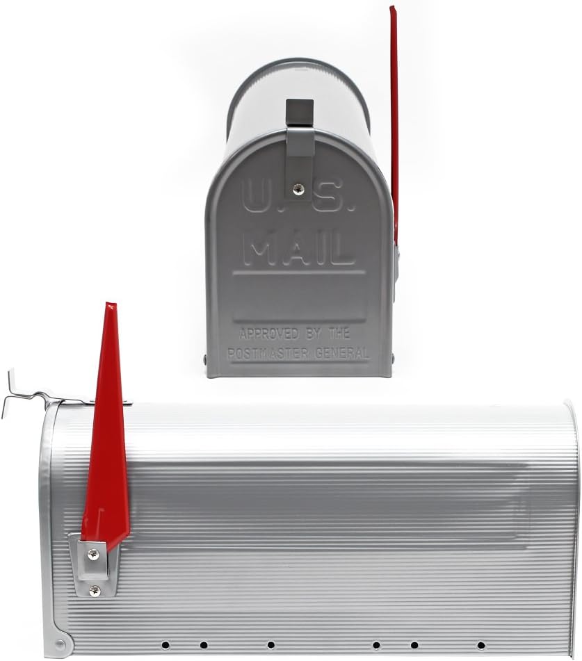 Wiltec Set US Mailbox Silbergrau 180 x 220 x 480 mm, amerikanischer Briefkasten mit Fahne, Standbrie