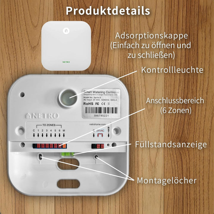 Netro Smart-Sprinkler-Controller, Wireless-LAN, Wetter Aware, Remote Access, 6 Zone, Kompatibel mit