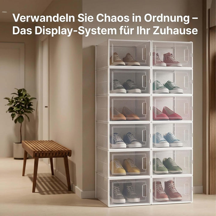 Relaxdays Schuhboxen 6er Pack, mit Tür, Schuhorganizer, stapelbar, Schuhe bis Grösse 48, Lüftungssch