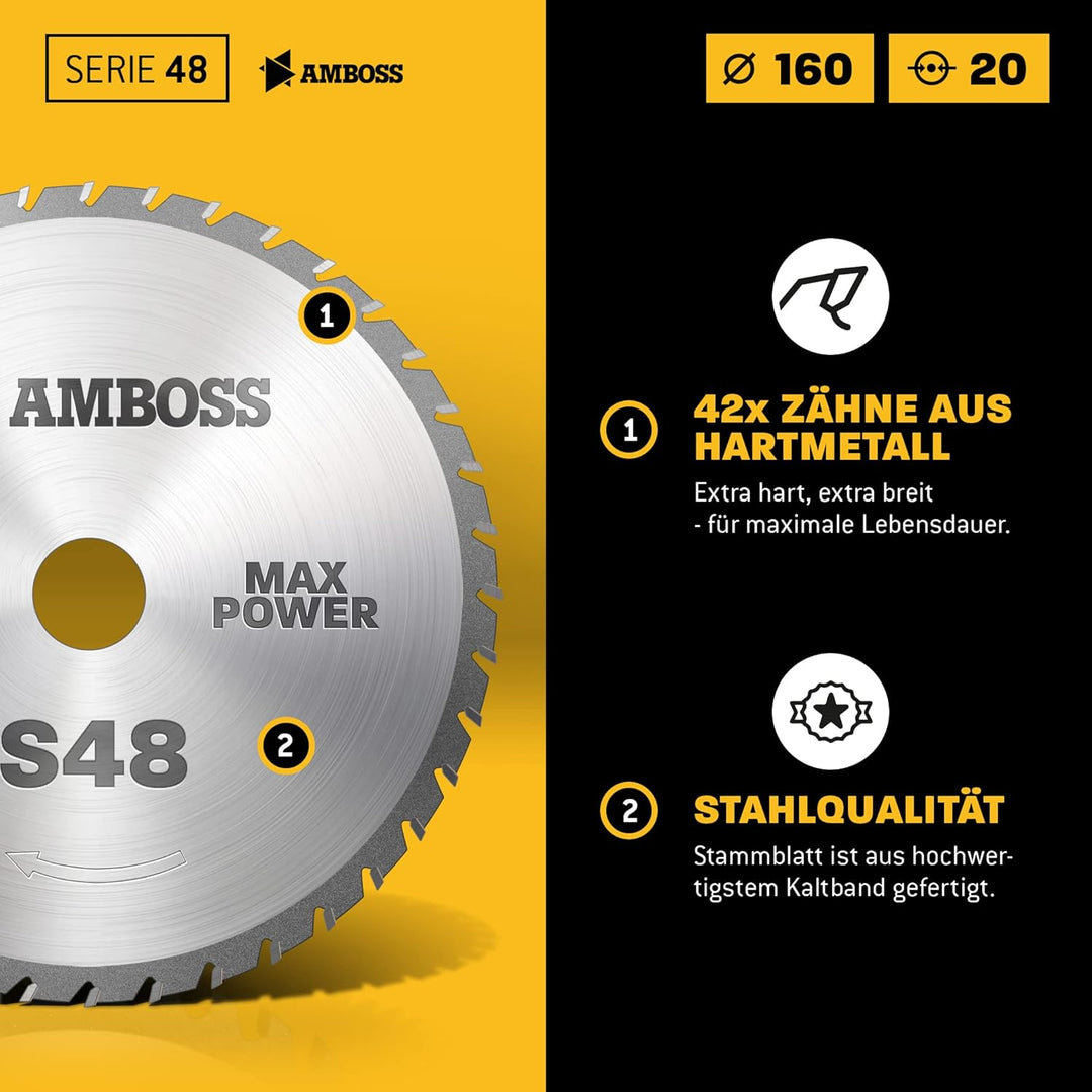 Universal Kreissägeblatt - AMBOSS Werkzeuge - 160 x 20/16 mm (42 Zähne) - Hochwertige Multifunktions