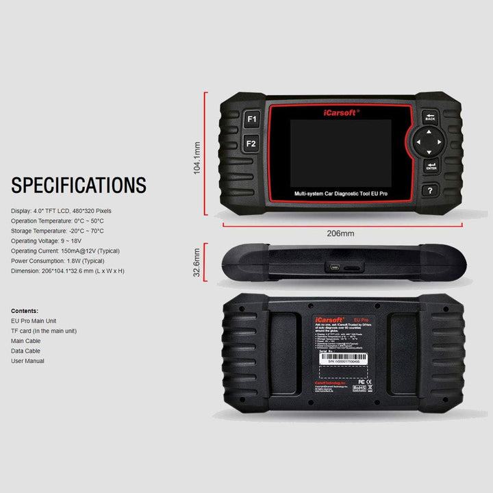 Icarsoft OBD II Diagnosetool EU PRO iceupr Passend Fuer (Auto-Marke): Universal uneingeschraenkt 1St