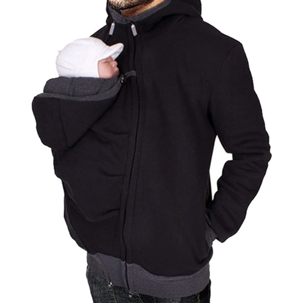 amropi Känguru Hoodie Babytrage Männer Pullover Winter Warme Babytrage Mantel Schwarz,M