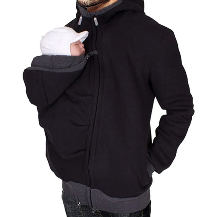 amropi Känguru Hoodie Babytrage Männer Pullover Winter Warme Babytrage Mantel Schwarz,M