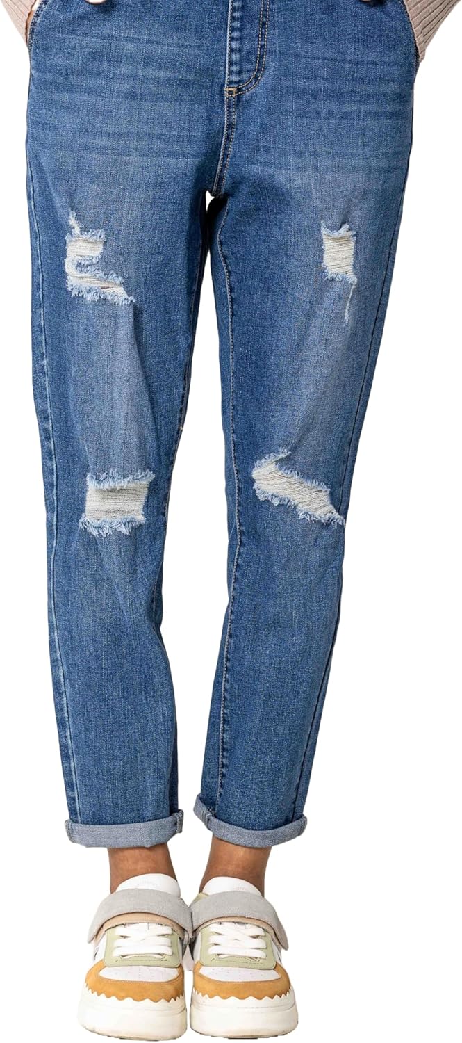 Nina Carter Damen Latzhose Jeans Boyfriend Denim Overall Jumpsuit Used-Look Sommeroverall M Blau (S5
