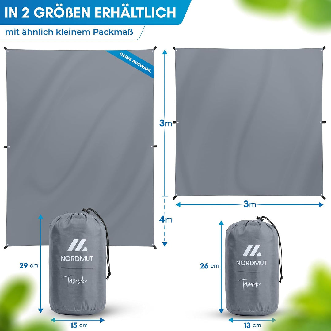 NORDMUT® Tarp 3x3/4m wasserdicht für optimalen Regen- und Sonnenschutz – Robuste Zeltplane kleines P