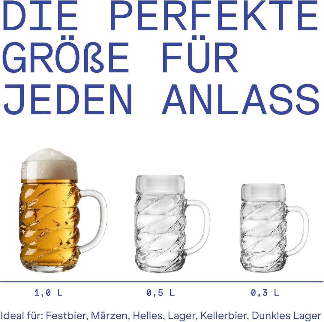 Stölzle Lausitz Bierkrug Diamond / 6er Set Bierkrüge 1 Liter mit Schild/Stabiler Bier Krug/Masskrug