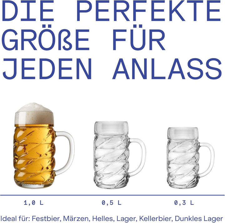 Stölzle Lausitz Bierkrug Diamond / 6er Set Bierkrüge 1 Liter mit Schild/Stabiler Bier Krug/Masskrug