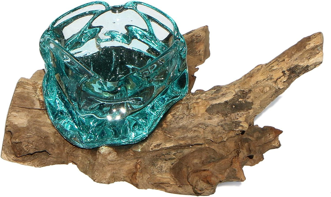 Wogeka - Wurzelholz-Glas Aschenbecher - Handarbeit als besondere Geschenkidee für Raucher zu Geburts