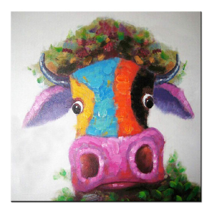 Fokenzary Hand bemalt Malerei Leinwand kleine Stier bunte Pop-Art-Wand-Dekor gerahmt bereit zum Aufh