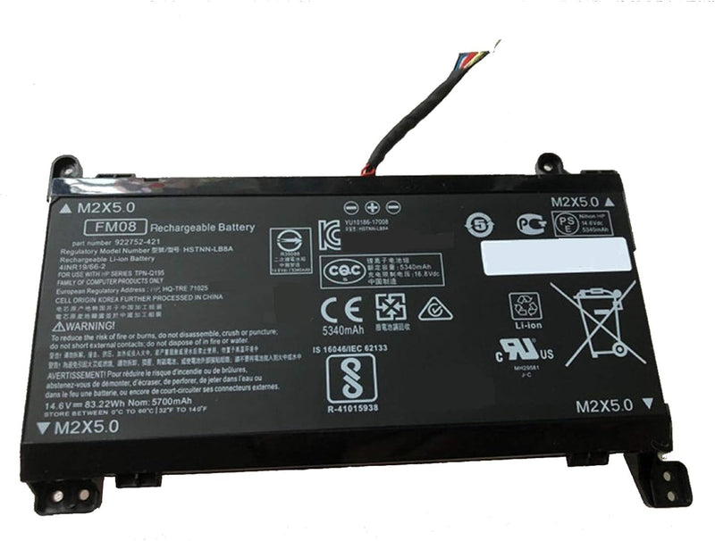 Backupower Ersatz 12 Kabel FM08 Akku Batterie Kompatibel mit HP Omen 17-AN014NG TPN-Q195 922752-421
