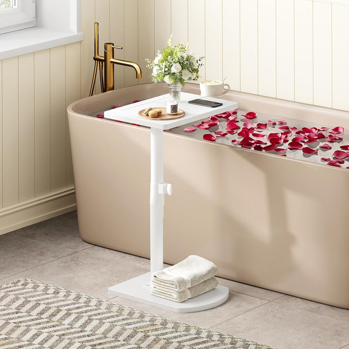 HOOBRO C-Form Beistelltisch Höhenverstellbar von 45,5-78 cm, 360° drehbarer Sofatisch mit Getränkeha