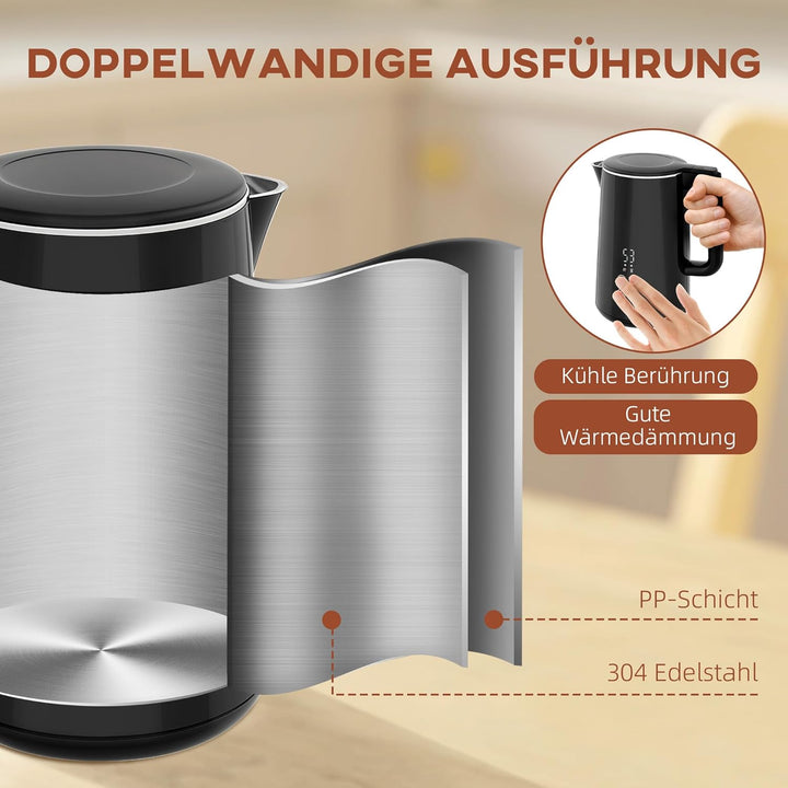HOMCOM Wasserkocher Toaster Set Edelstahl 1,5L 2200W Wasserkocher automatischer mit Abschaltung 2 Sc