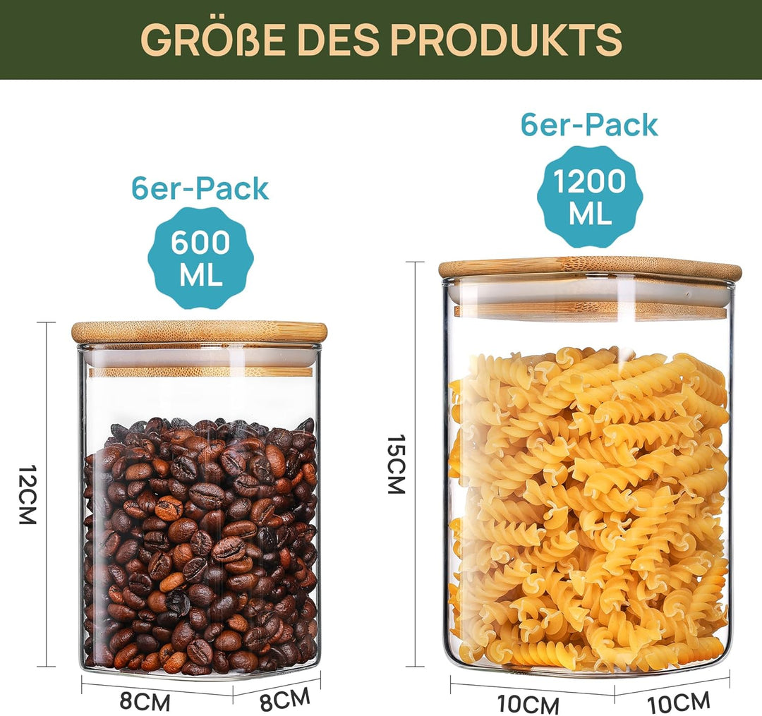 Vtopmart 12er Set Vorratsgläser Mit Deckel, Vorratsdosen Glas Mit Deckel, Vorratsgläser Mit Holzdeck