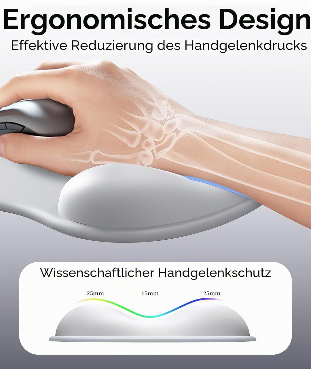 Mauspad mit Gelkissen,Ergonomisches Mousepad mit handauflage mit weichem Gelpolster,rutschfester Bas