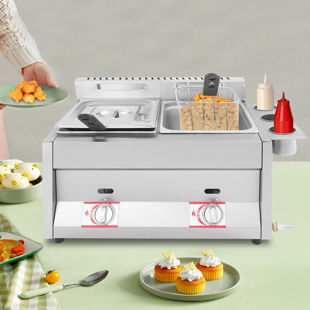 Kommerzielle Gas Fritteuse 2 x 6L Doppelfriteuse Edelstahl Gewerbliche Frittiermaschine Tiefgasfritt