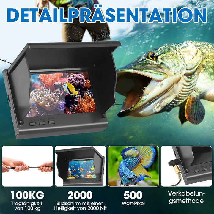 Fishfinder, Unterwasserkamera Angeln, Weitwinkel-Infrarot-Nachtsicht,Unterwasserkamera Fischfinder m