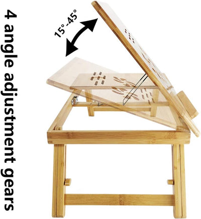 KKTONER Laptoptisch Monitorständer höhenverstellbar Bed Tablett faltbar aus Bambus Gelb-2, Gelb-2