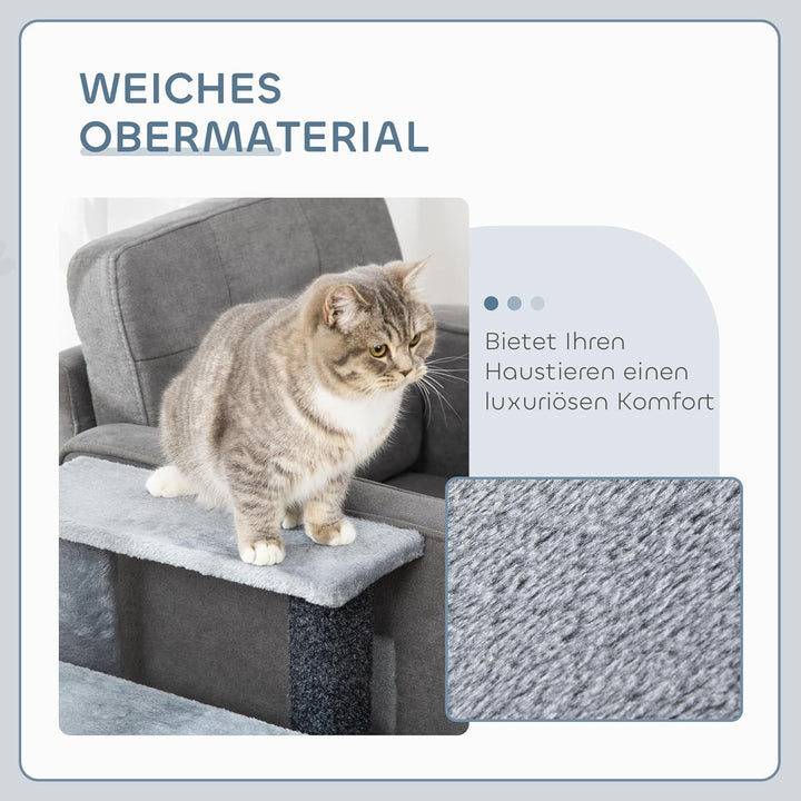 PawHut Haustiertreppe Katzentreppe mit Kratzbaum Ball 4-stufige Hundetreppe Tiertreppe Spanplatte Pl