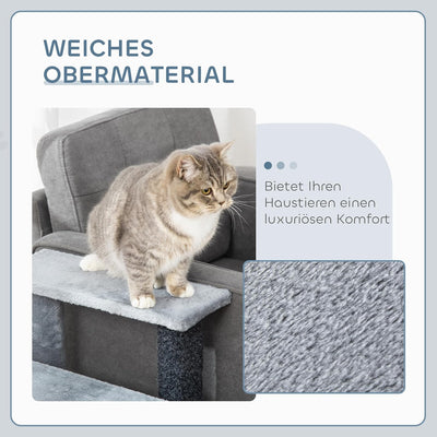 PawHut Haustiertreppe Katzentreppe mit Kratzbaum Ball 4-stufige Hundetreppe Tiertreppe Spanplatte Pl