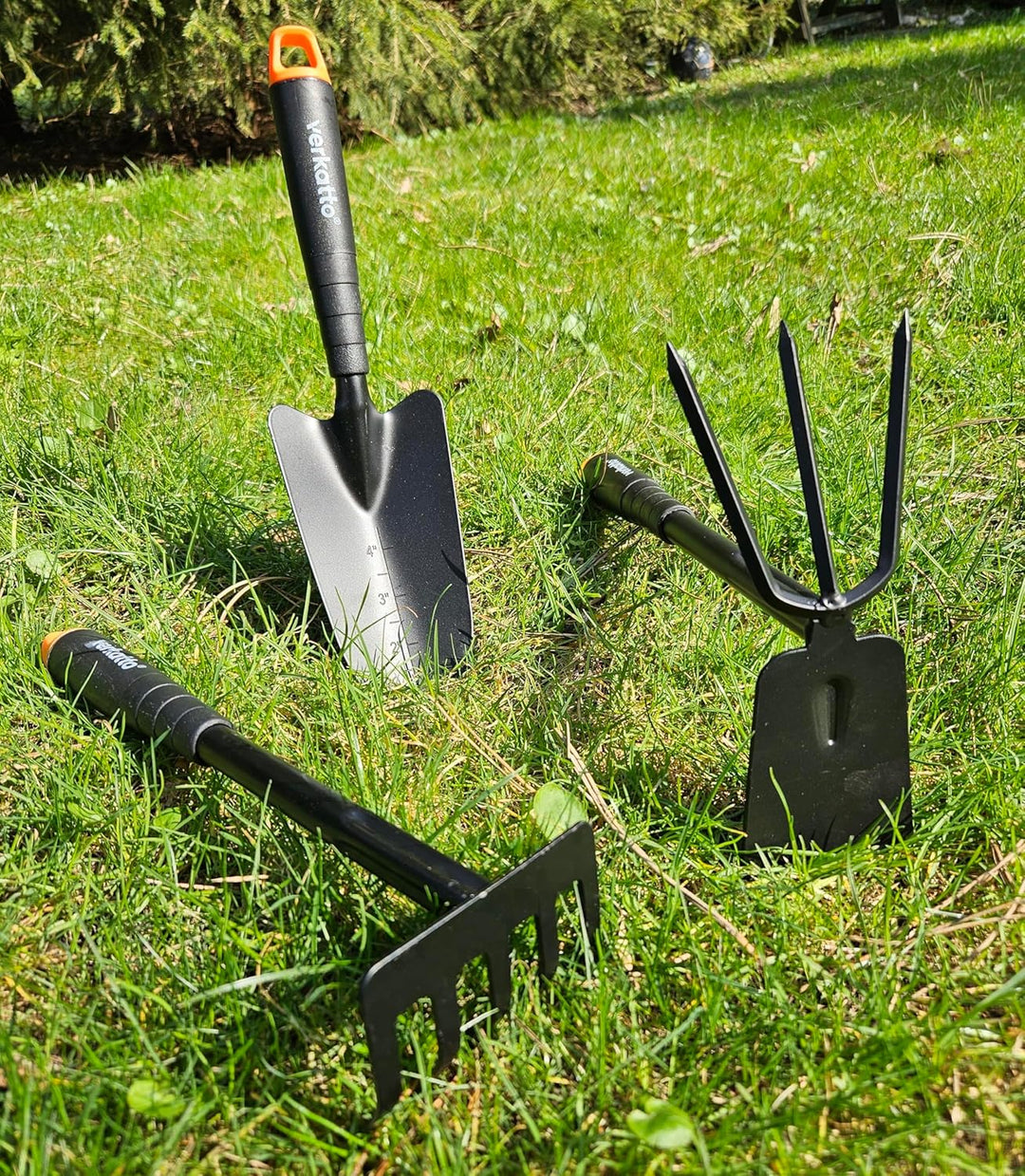 MIVOS 3-TLG Gartengeräte Set für Gartenpflege aus Stahl - Gartenwerkzeug Set mit Blumenkelle Handrec