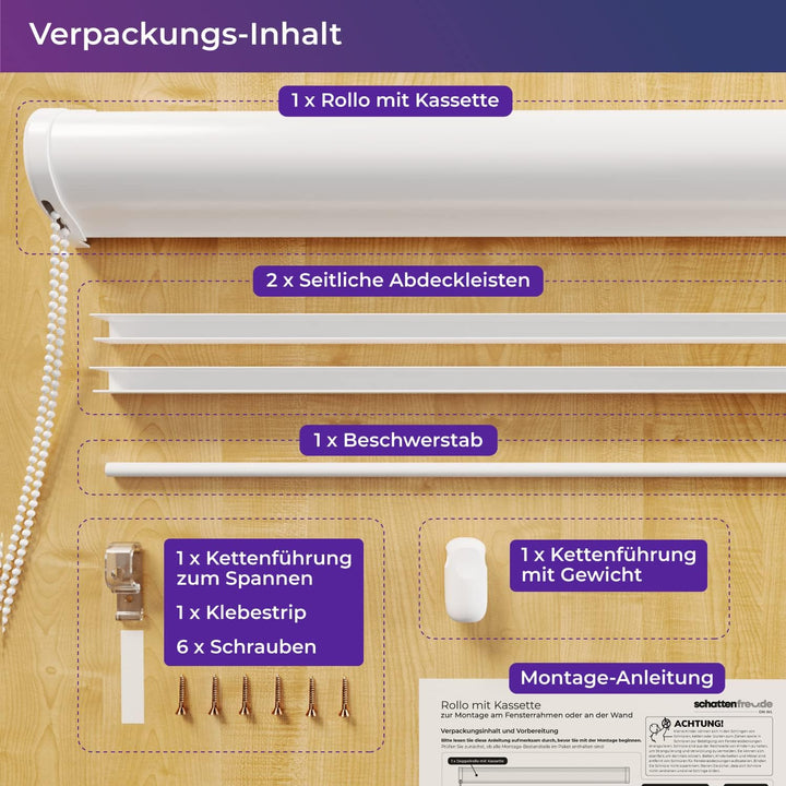 schattenfreu.de Doppelrollo mit Kassette nach Mass | Zum Anschrauben am Fensterrahmen oder an der Wa