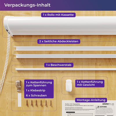 schattenfreu.de Doppelrollo mit Kassette nach Mass | Zum Anschrauben am Fensterrahmen oder an der Wa