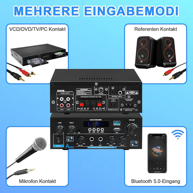 HiFi-Verstärker AK55 Bluetooth Stereo-Audioverstärker Receiver 2 Kanäle 70WX2 Max. 600W Digitale End