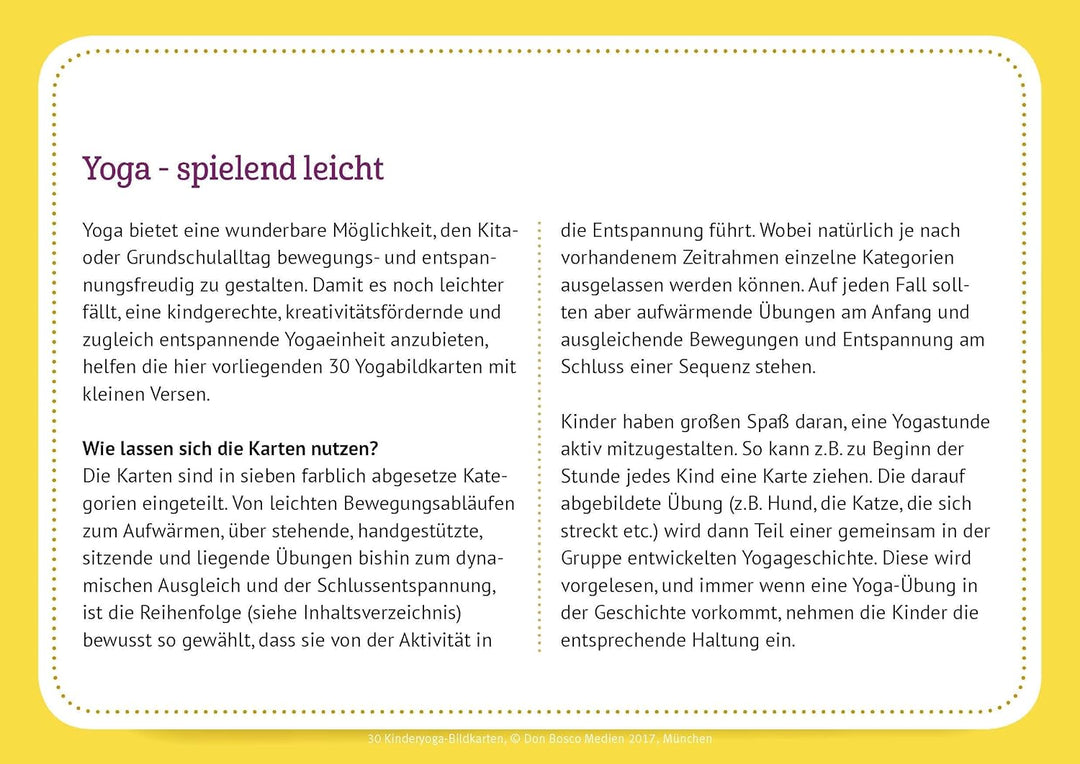 30 Kinderyoga-Bildkarten. Übungen und Reime für kleine Yogis. Yogakarten. (Körperarbeit und innere B