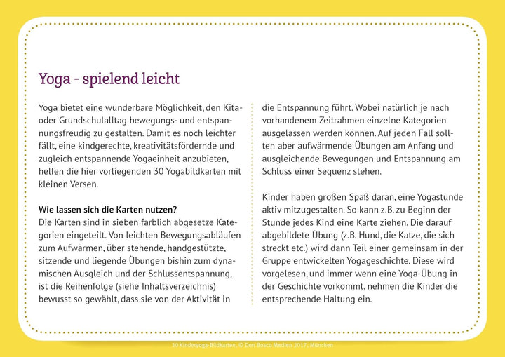 30 Kinderyoga-Bildkarten. Übungen und Reime für kleine Yogis. Yogakarten. (Körperarbeit und innere B
