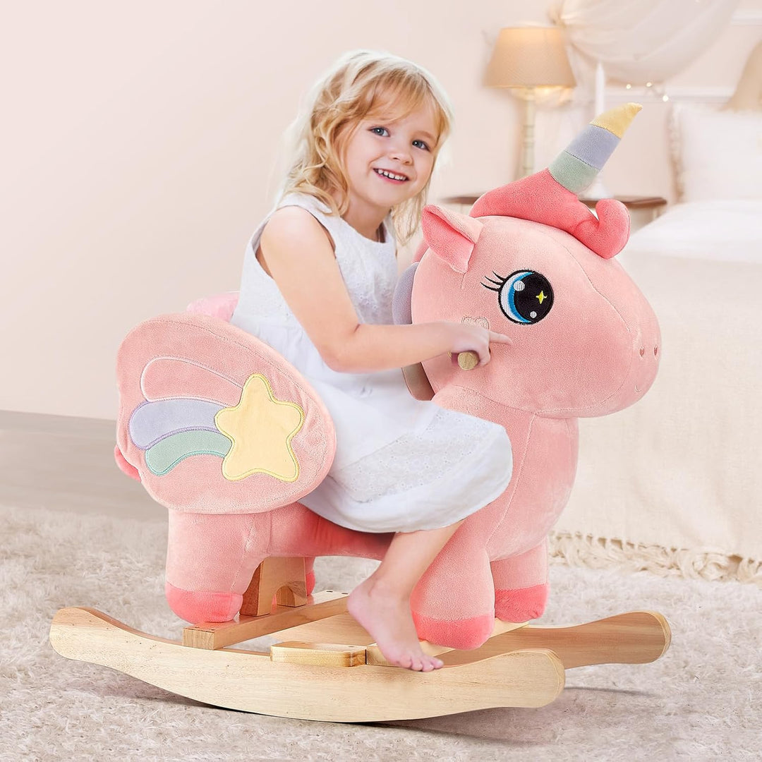FUNLIO Einhorn-Baby-Schaukelpferd, Rosa-Fee-Einhorn-Schaukelpferd für Kleinkinder von 6 Monaten bis