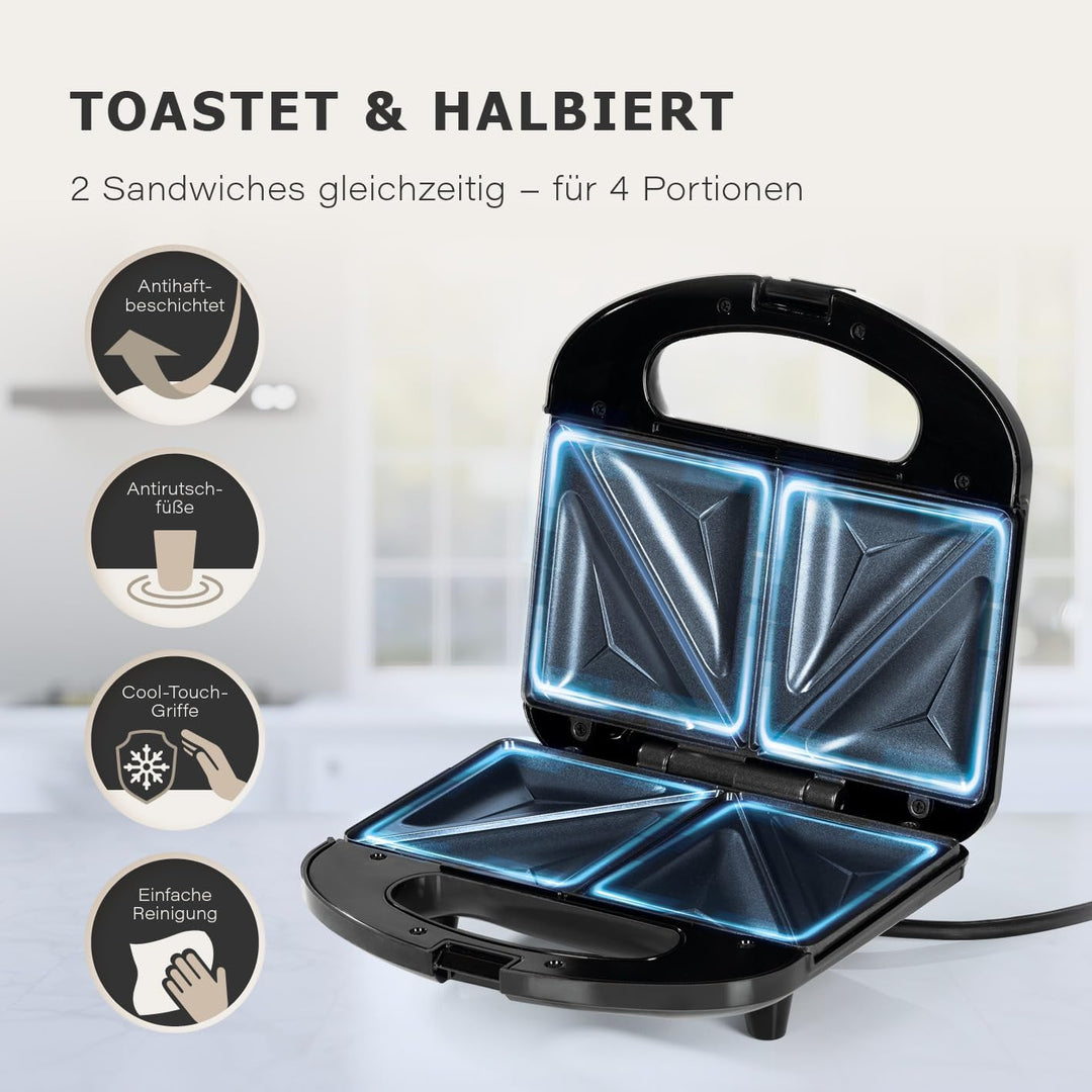 GOURMETmaxx Sandwichmaker mit LED-Kontrollleuchte | Für 2 Sandwiches in Dreiecksform | Antihaftbesch