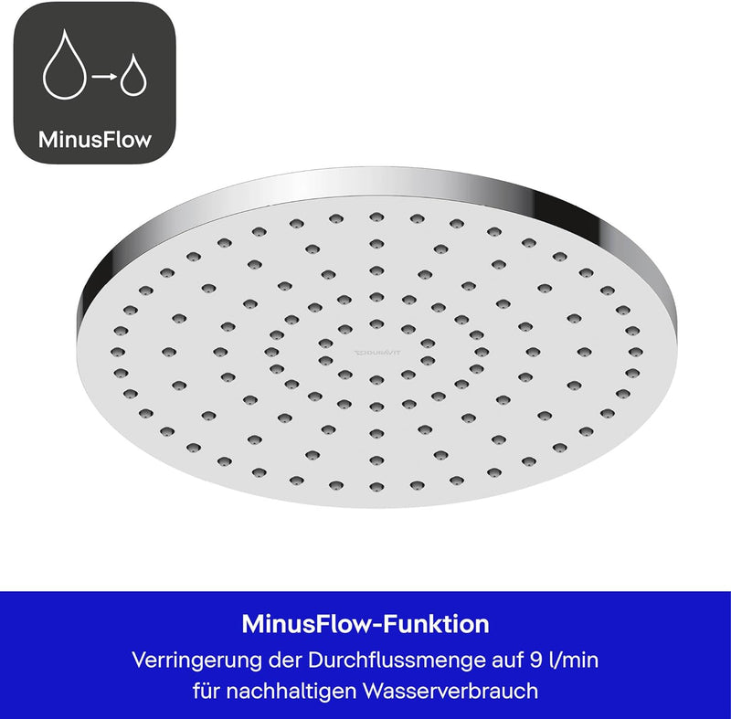 Duravit Universal Kopfbrausenset, Duscharm 410 mm, Duschkopf (Ø 250 mm), Kopfbrause rund, Armatur im