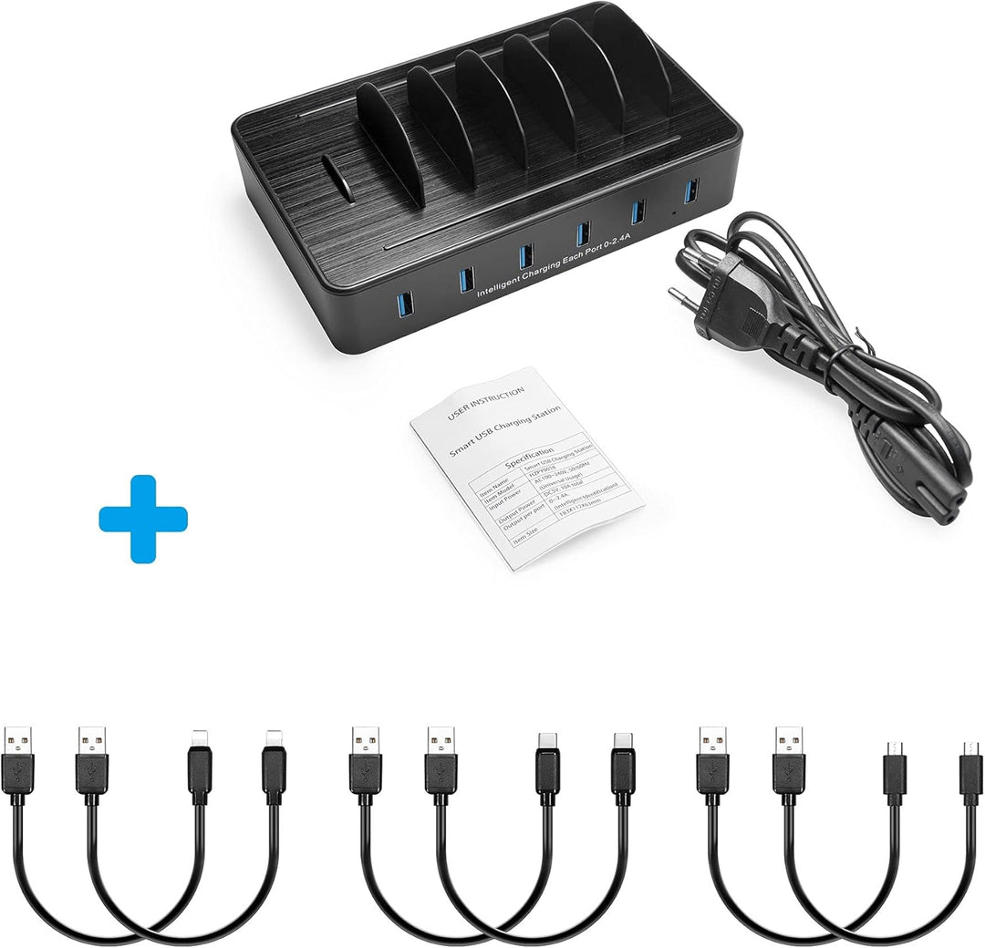 TechDot Handy USB Ladestation Ladestation Mehrere Geräte 6 Port USB Multi Ladestation für Handys Sma