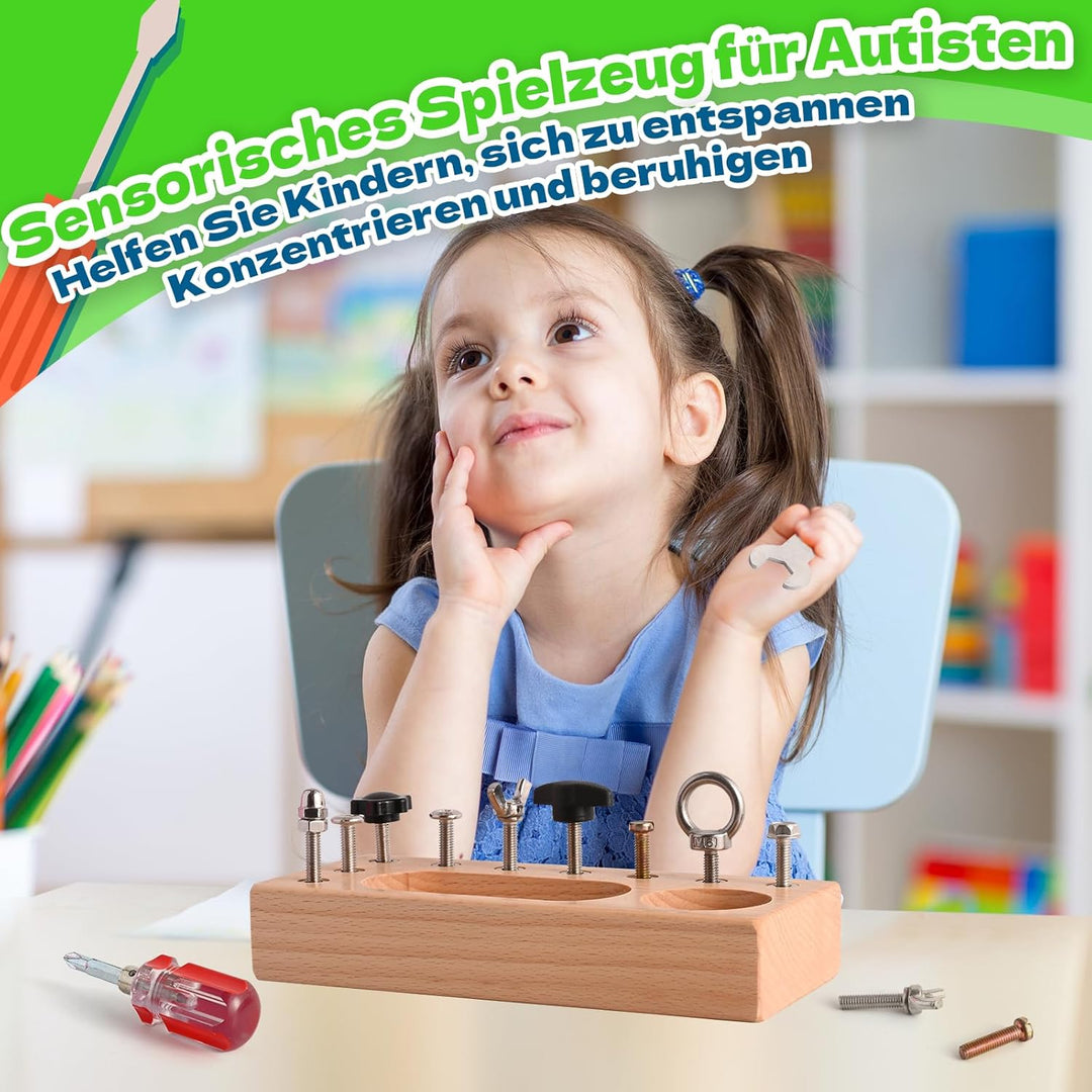 LearnToy Montessori Spielzeug ab 3+ Jahr - Holz Schraubbrett für Feinmotorik - Baby & Kleinkinder